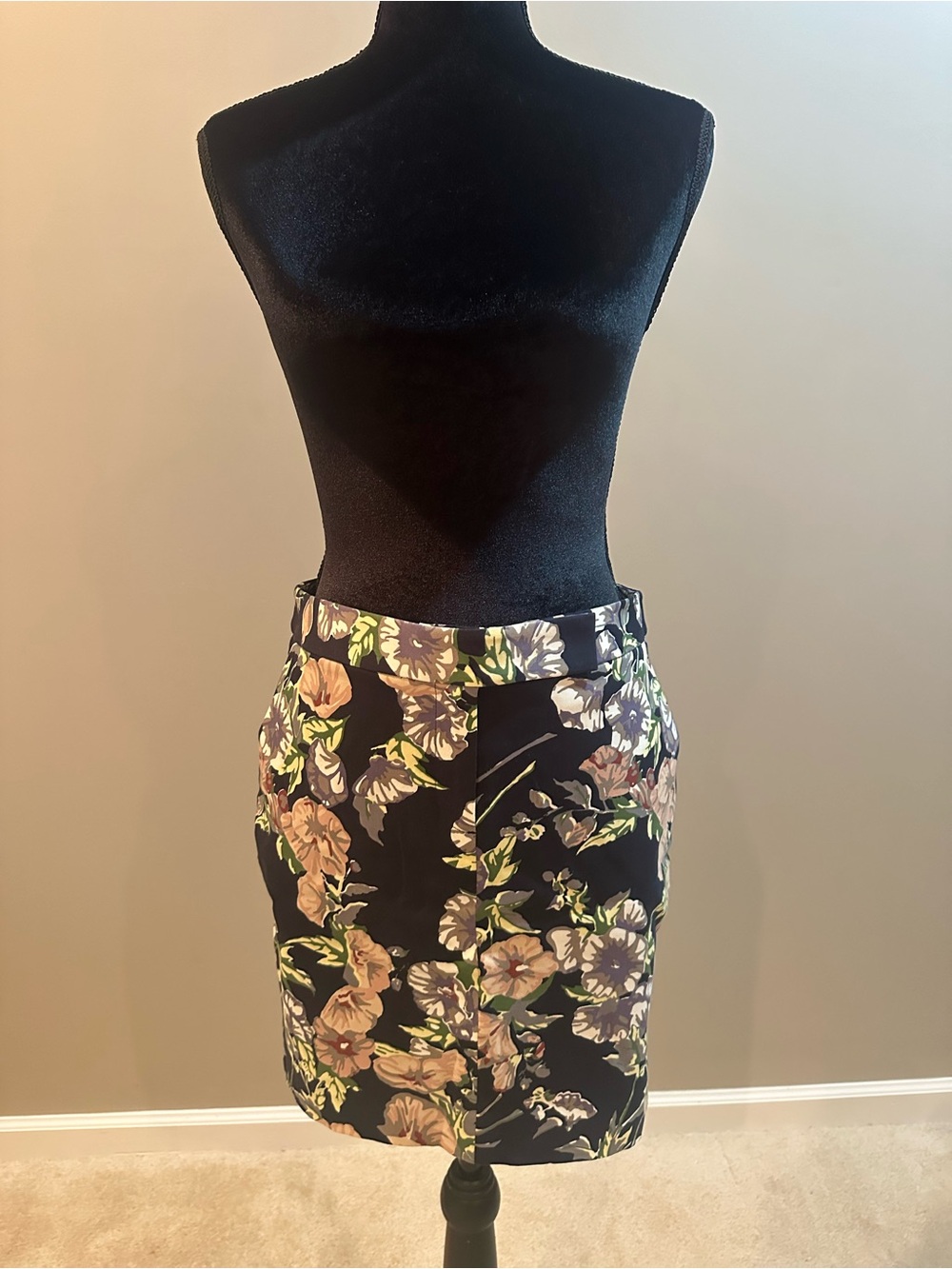 Brooks Brothers Navy Blue Floral Pencil Skirt with Pink and Green Accents